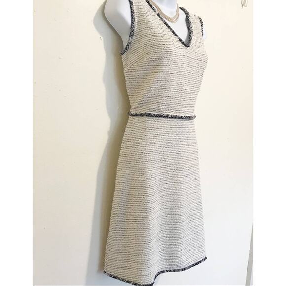 LOFT Boucle White & Blue Fringe Knit Striped Jumper Dress, 0, NWT! - Picture 5 of 9